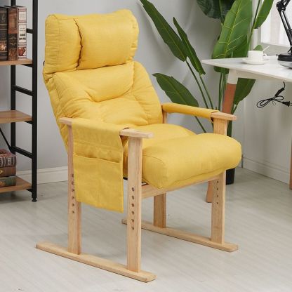 Minimalist Folding Wood Hemp Fabric Accent Chair With Pocket — Dark Blue