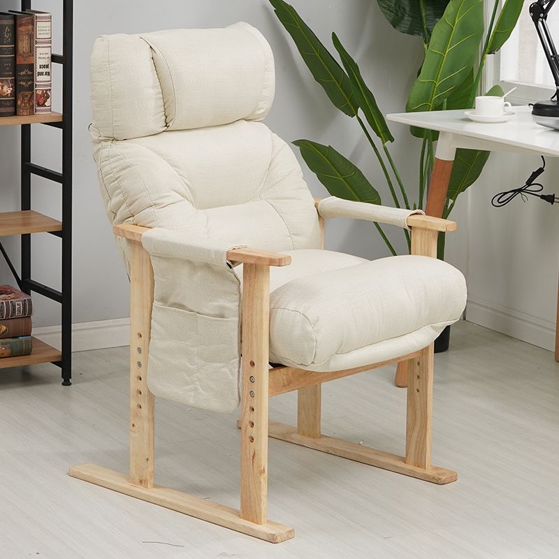 Minimalist Folding Wood Hemp Fabric Accent Chair With Pocket — Black