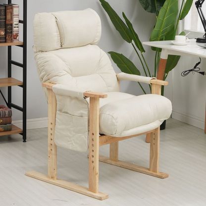 Minimalist Folding Wood Hemp Fabric Accent Chair With Pocket — Black