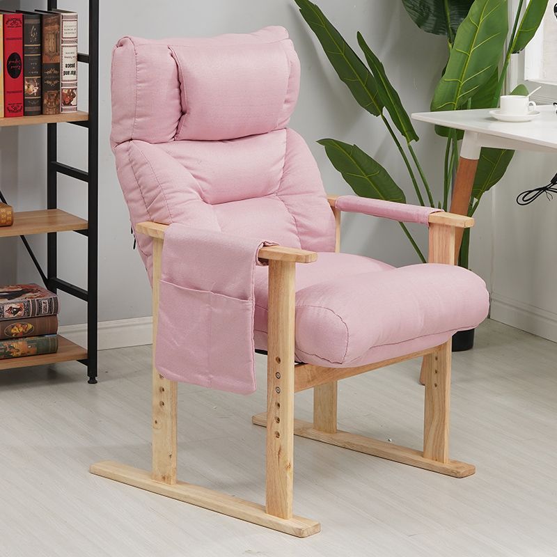 Minimalist Folding Wood Hemp Fabric Accent Chair With Pocket — Pink