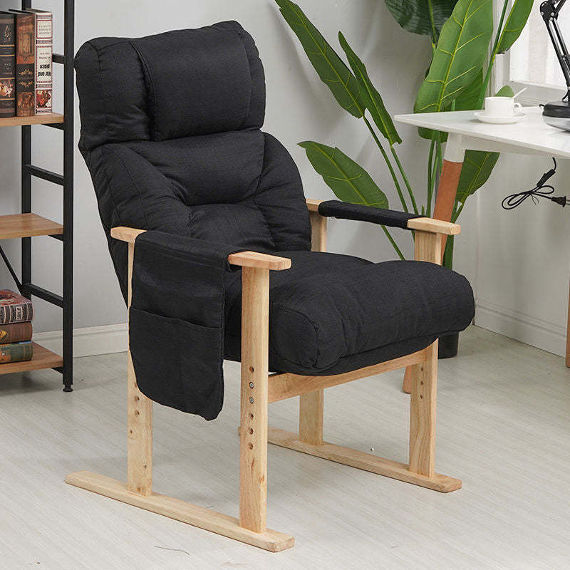 Minimalist Folding Wood Hemp Fabric Accent Chair With Pocket — Beige