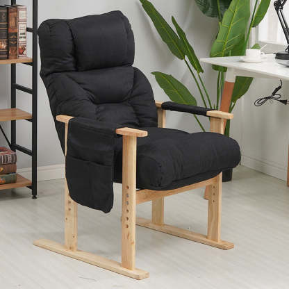 Minimalist Folding Wood Hemp Fabric Accent Chair With Pocket — Beige