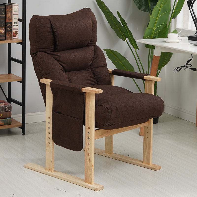 Minimalist Folding Wood Hemp Fabric Accent Chair With Pocket
