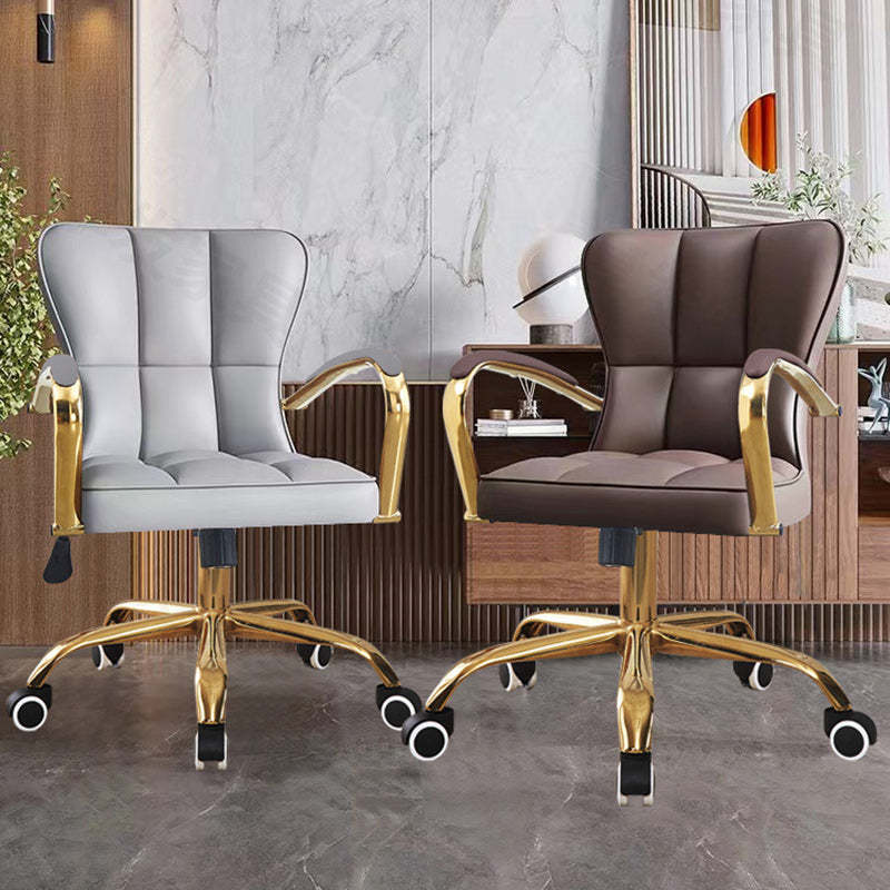Modern Liftable Swivel Leather Steel Desk Chair — Brown