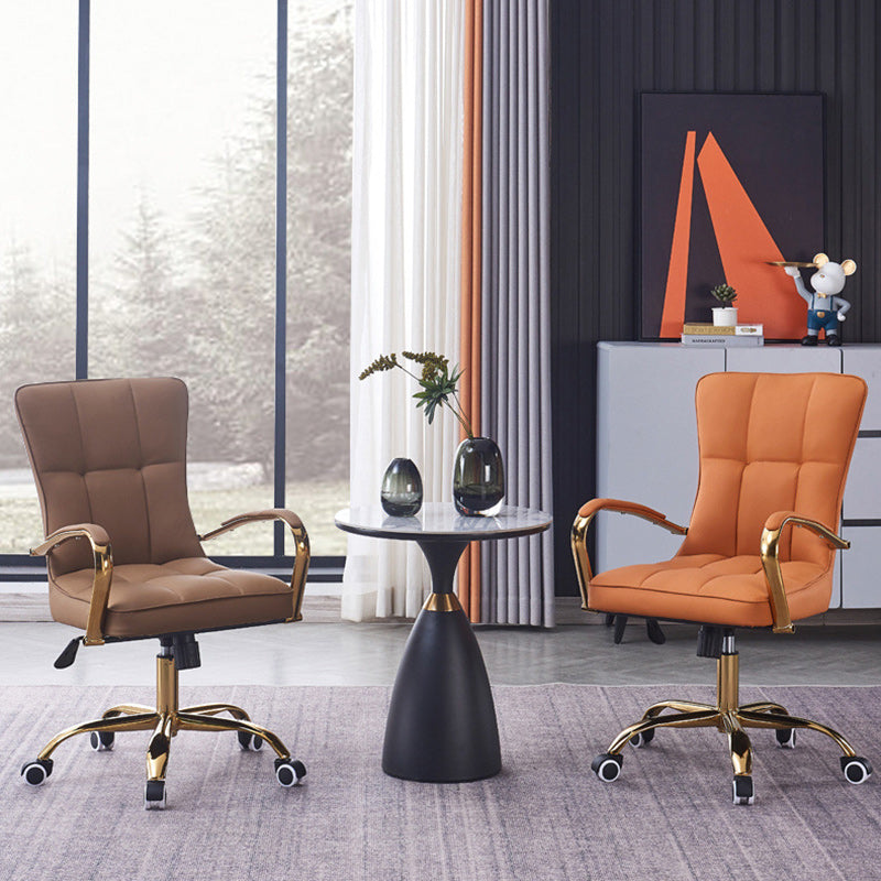 Modern Liftable Swivel Leather Steel Desk Chair — Pale Gray