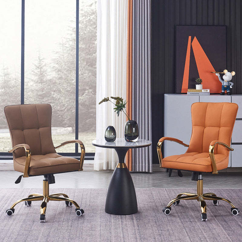 Modern Liftable Swivel Leather Steel Desk Chair — Pale Gray