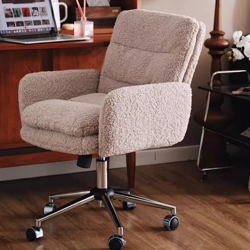 Minimalist Liftable Swivel Lambswool Desk Chair — Beige