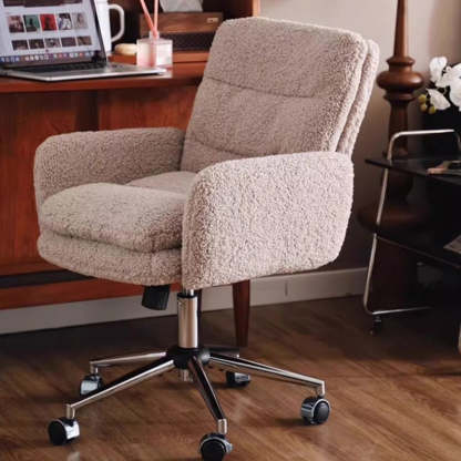 Minimalist Liftable Swivel Lambswool Desk Chair — Beige