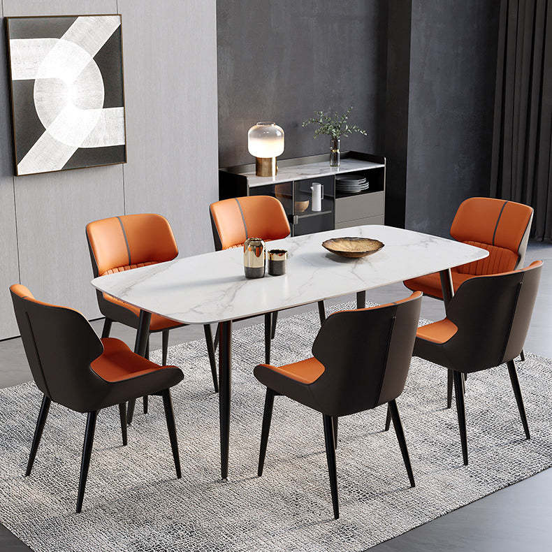 Scandinavian Leather Steel Dining Chair — A / Beige