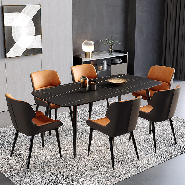 Scandinavian Leather Steel Dining Chair - Orange