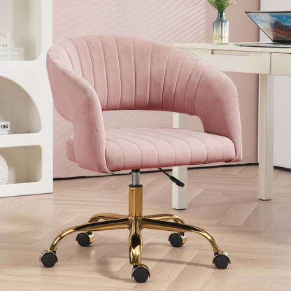 Scandinavian Hemp Velvet Metal Swivel Lift Desk Chair — Light Tan Color