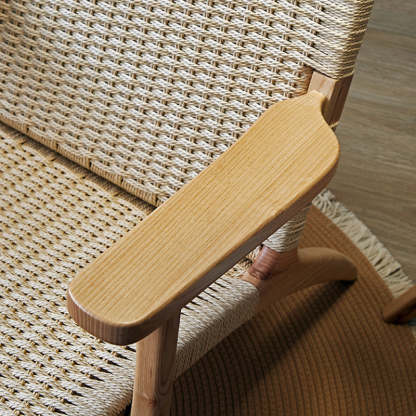 Japanese Rattan Wood Cowhide Rope Accent Chair — Black Frame + Black