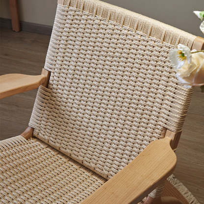 Japanese Rattan Wood Cowhide Rope Accent Chair