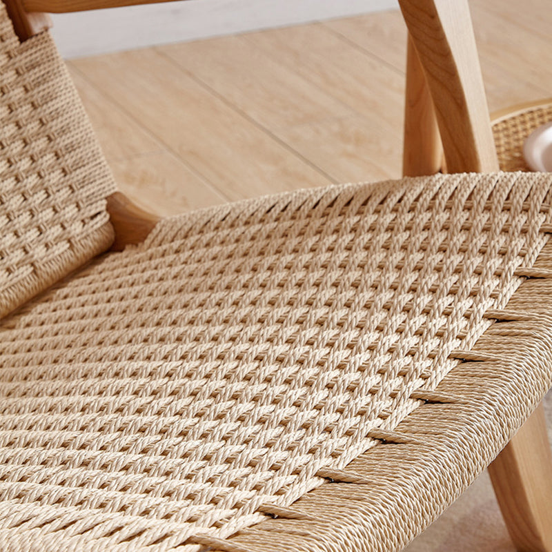 Japanese Rattan Wood Cowhide Rope Accent Chair