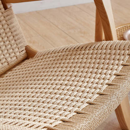 Japanese Rattan Wood Cowhide Rope Accent Chair
