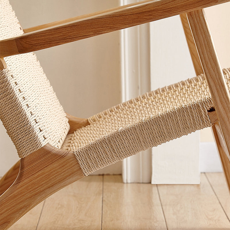Japanese Rattan Wood Cowhide Rope Accent Chair