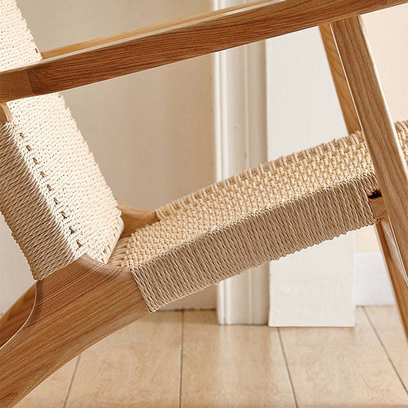 Japanese Rattan Wood Cowhide Rope Accent Chair