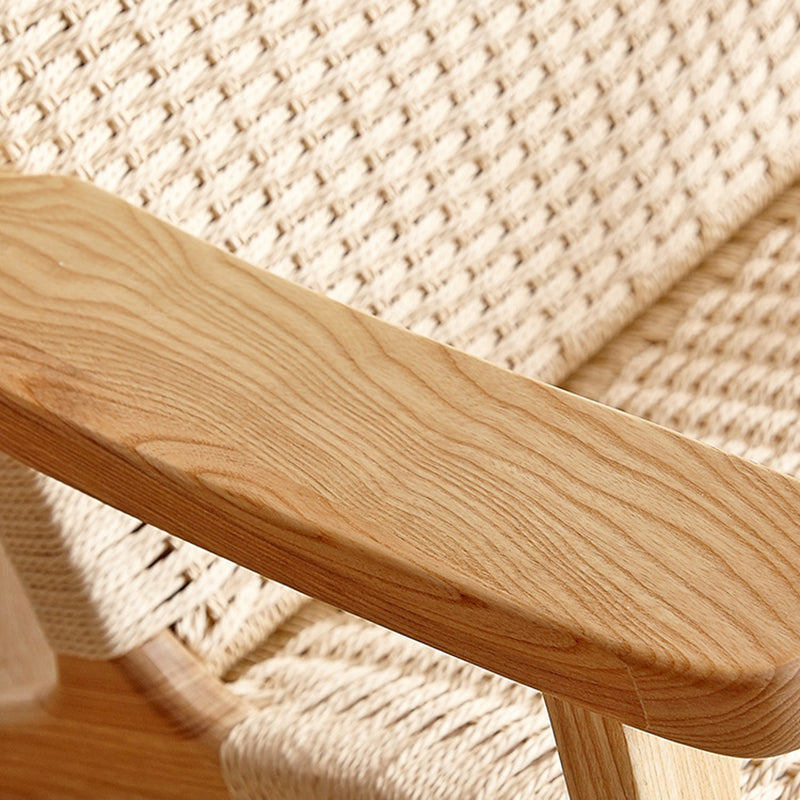 Japanese Rattan Wood Cowhide Rope Accent Chair