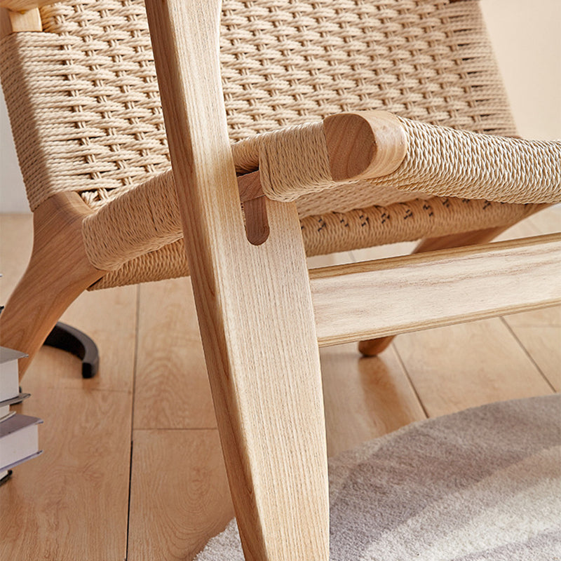Japanese Rattan Wood Cowhide Rope Accent Chair