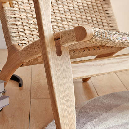 Japanese Rattan Wood Cowhide Rope Accent Chair
