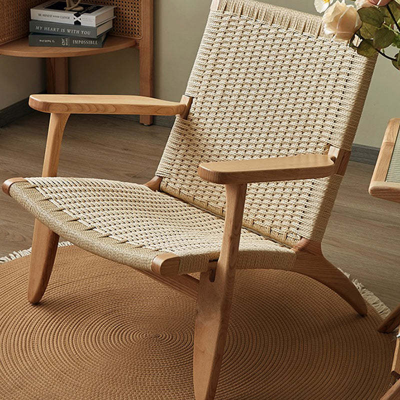 Japanese Rattan Wood Cowhide Rope Accent Chair