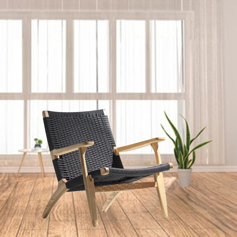 Japanese Rattan Wood Cowhide Rope Accent Chair