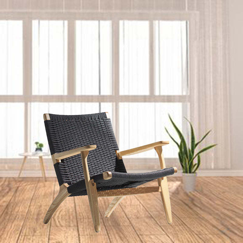 Japanese Rattan Wood Cowhide Rope Accent Chair