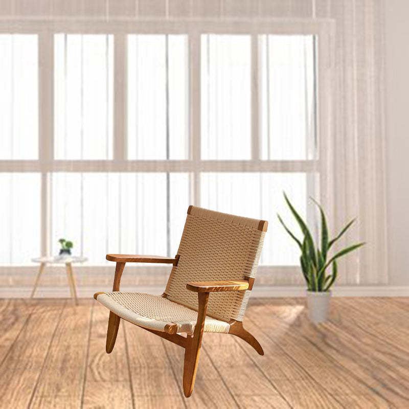 Traditional cowhide rope accent chairs in rattan — Beige / Walnut