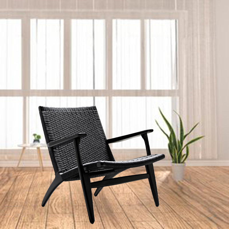 Japanese Rattan Wood Cowhide Rope Accent Chair