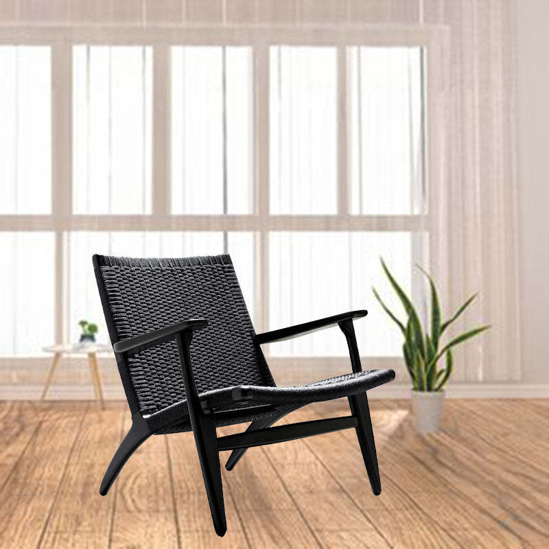 Japanese Rattan Wood Cowhide Rope Accent Chair
