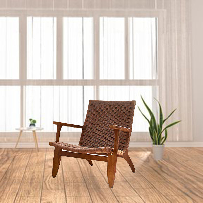 Japanese Rattan Wood Cowhide Rope Accent Chair