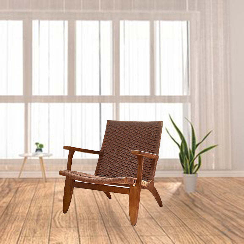Japanese Rattan Wood Cowhide Rope Accent Chair