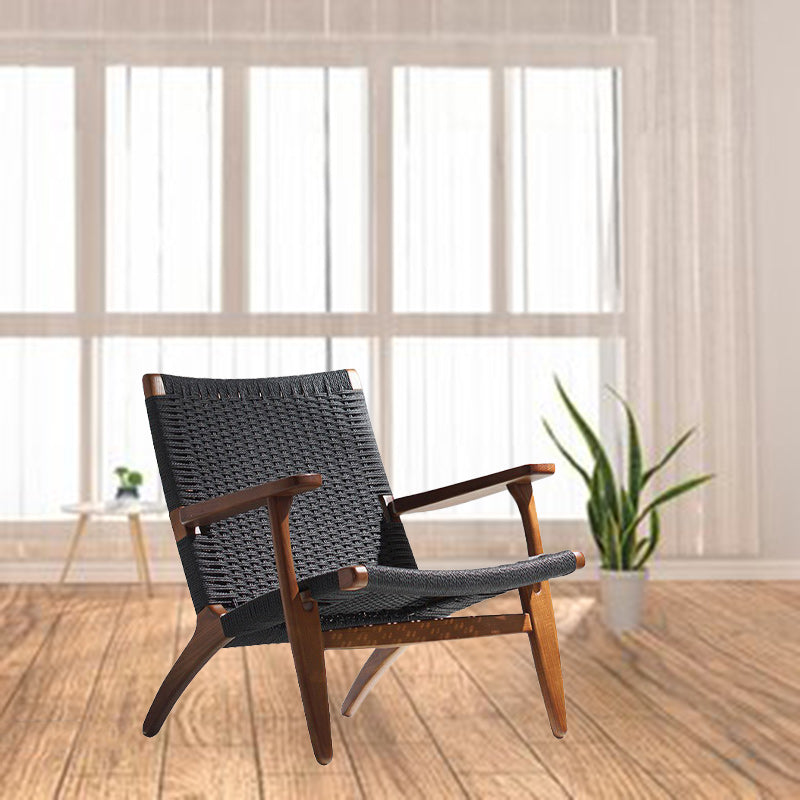 Japanese Rattan Wood Cowhide Rope Accent Chair