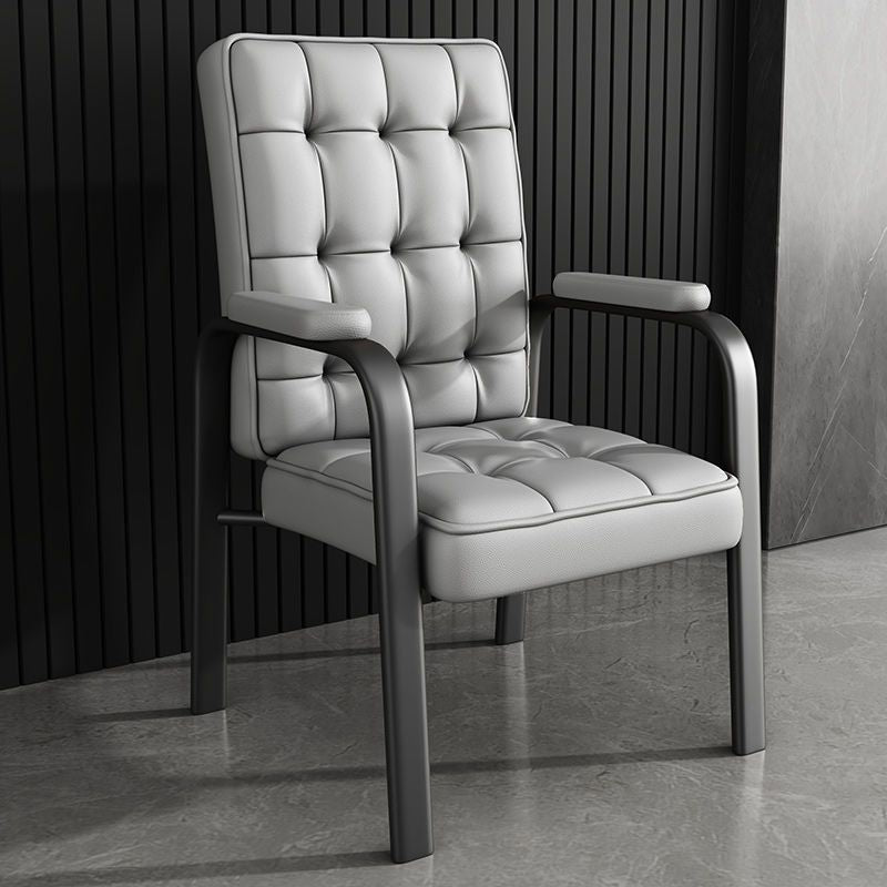 Modern Steel PU Leather Accent Chair — Black Frame + Light Gray