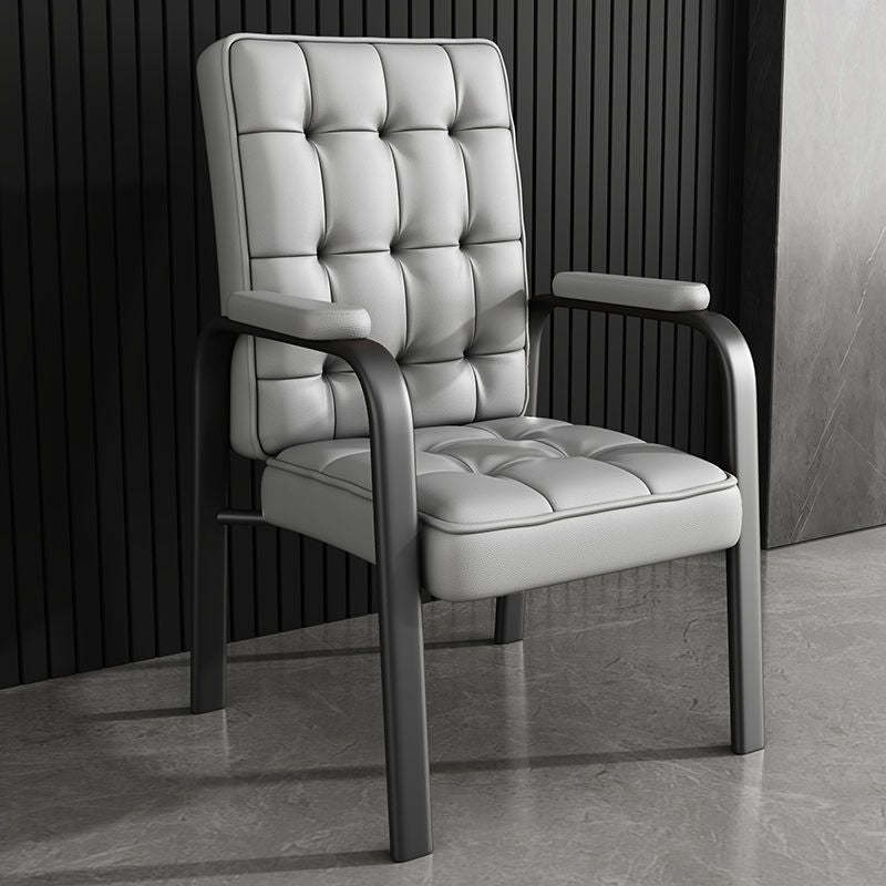 Modern Steel PU Leather Accent Chair — Black Frame + Light Gray