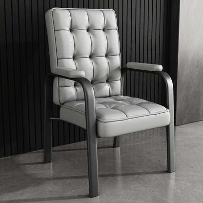 Modern Steel PU Leather Accent Chair — Black Frame + Light Gray
