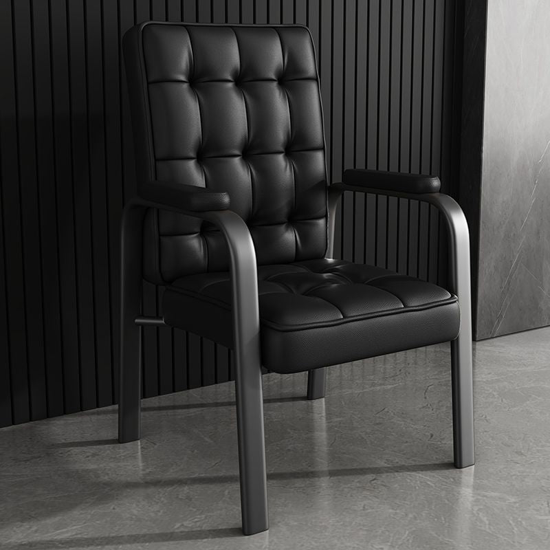 Modern Steel PU Leather Accent Chair — Black Frame + Black