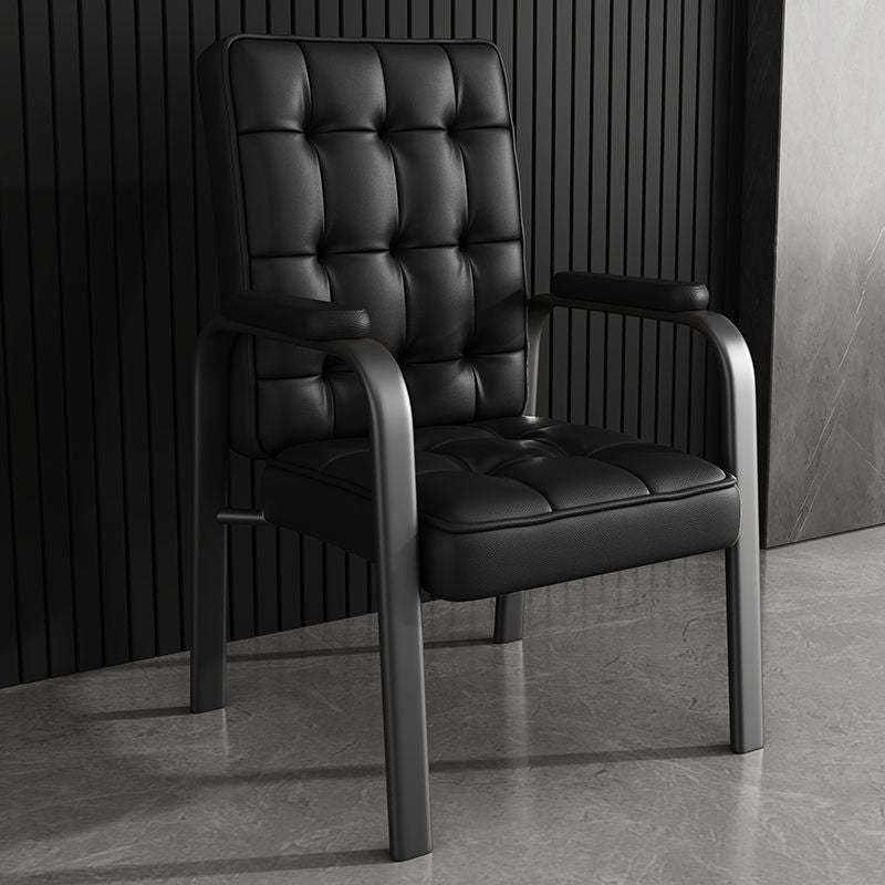 Modern Steel PU Leather Accent Chair — Black Frame + Black