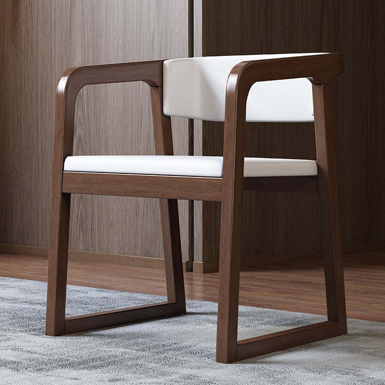 Chinese Wood Veneer Dining Chair — Black Armrest + Gray Fabric Pad