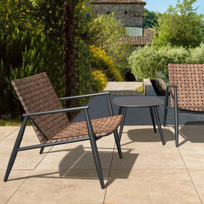 Rustic Aluminum Leather Rattan Accent Chair