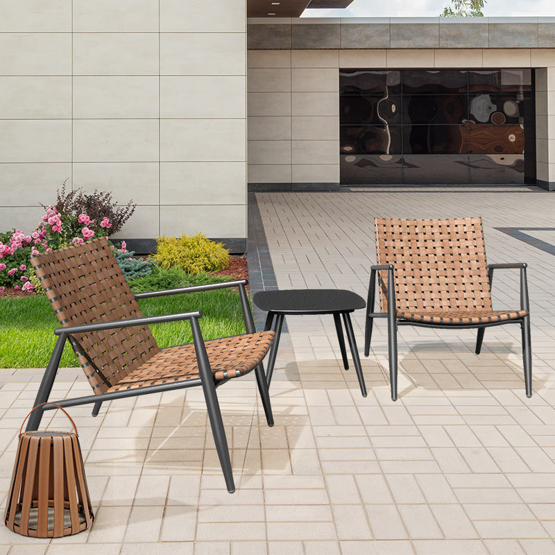 Rustic Aluminum Leather Rattan Accent Chair