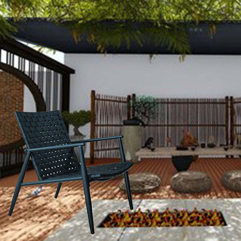 Rustic Aluminum Leather Rattan Accent Chair