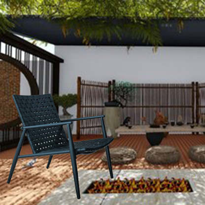 Rustic Aluminum Leather Rattan Accent Chair