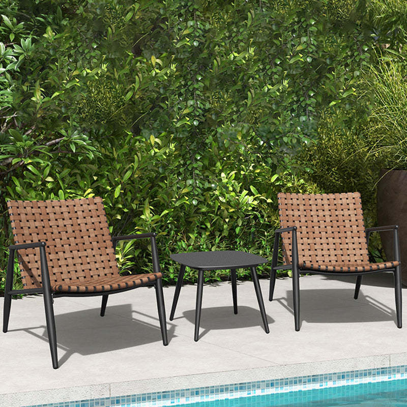 Rustic Aluminum Leather Rattan Accent Chair — Brown