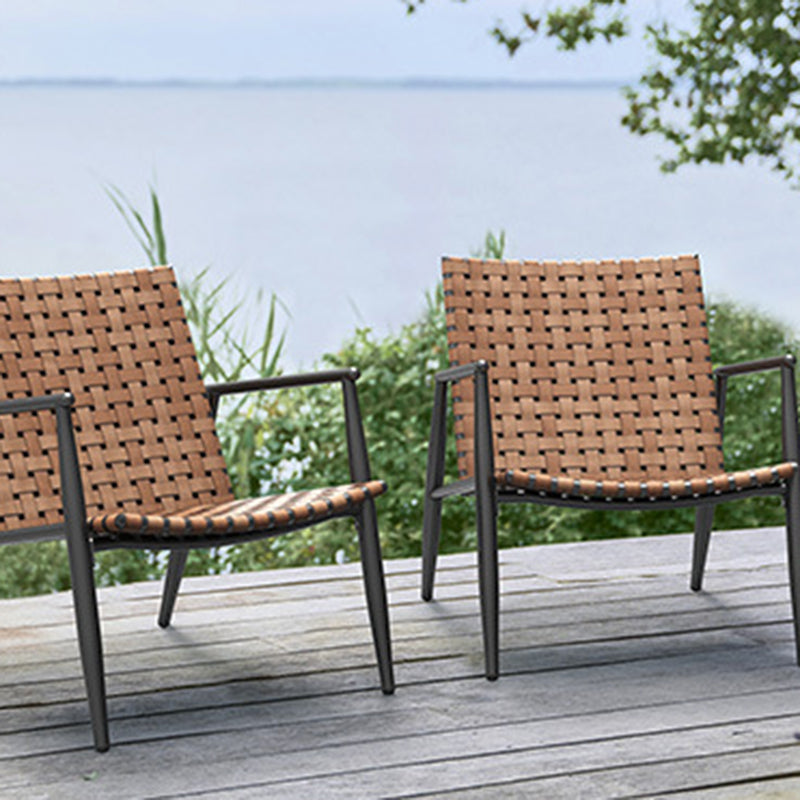 Rustic Aluminum Leather Rattan Accent Chair — Black