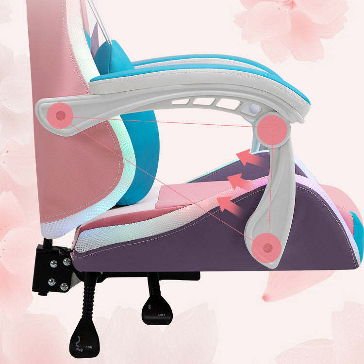 Scandinavian Leather Wood Steel Swivel Lift Desk Chair — Nylon Without Footrest / Blue + Purple
