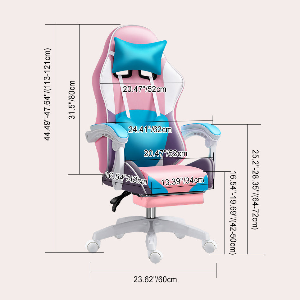 Scandinavian Leather Wood Steel Swivel Lift Desk Chair — Steel Without Footrest / Pink + Blue