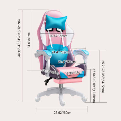Scandinavian Leather Wood Steel Swivel Lift Desk Chair — Steel Without Footrest / Pink + Blue
