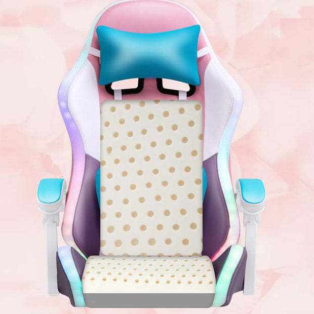 Scandinavian Leather Wood Steel Swivel Lift Desk Chair — Nylon Without Footrest / Pink + Blue