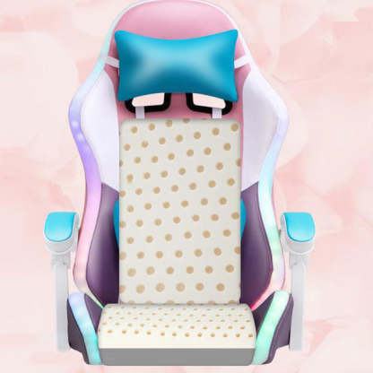 Scandinavian Leather Wood Steel Swivel Lift Desk Chair — Nylon Without Footrest / Pink + Blue